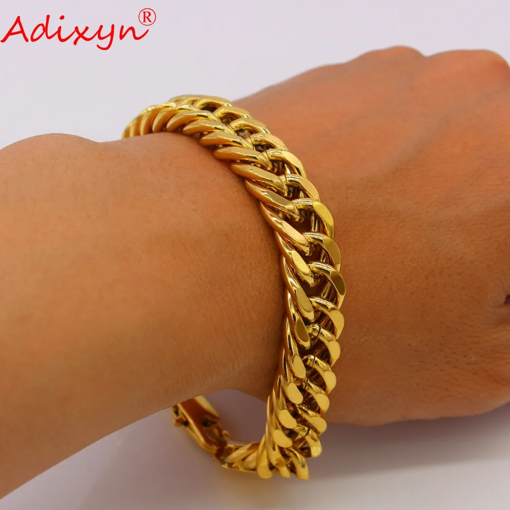 

Adixyn Copper Bracelet Men Jewelry Gold Color 21CM 13 MM Thick Cuban Link Chain Mens Bracelets Ethiopian African Gifts N05076