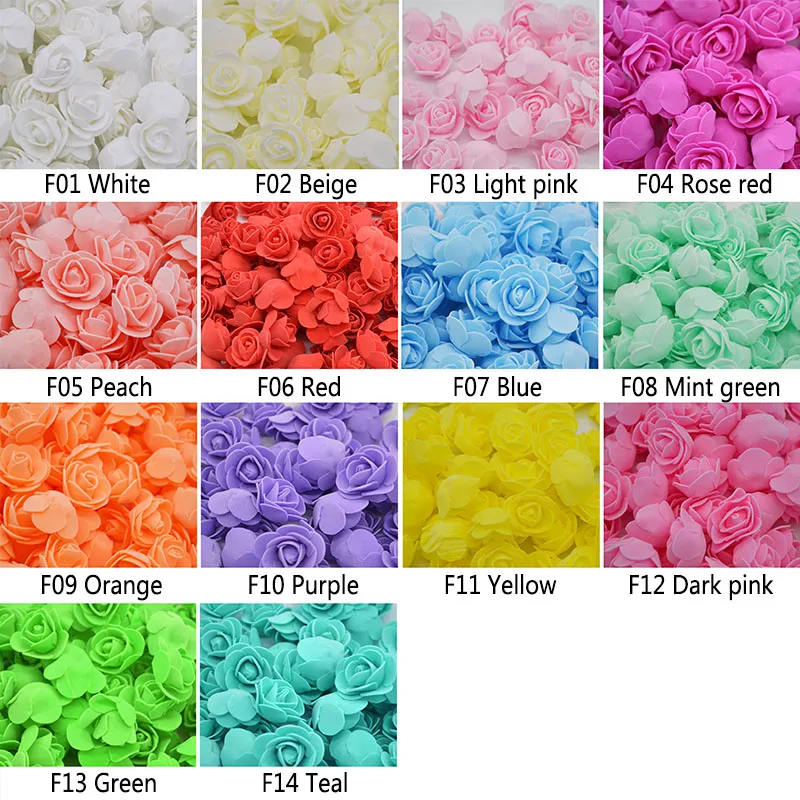 100 piezas de flores artificiales de espuma de 3cm Mini rosas para la decoración de la boda fiesta DIY hecho a mano oso de peluche artesanías hogar suministros de jardín 8