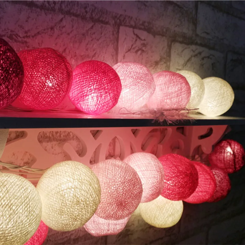 Fresh Fuchsia-Pink Tone Cotton Ball String Lights for Patio,Wedding,Party Luminaria, Christmas, Fairy Garland Decor, USB