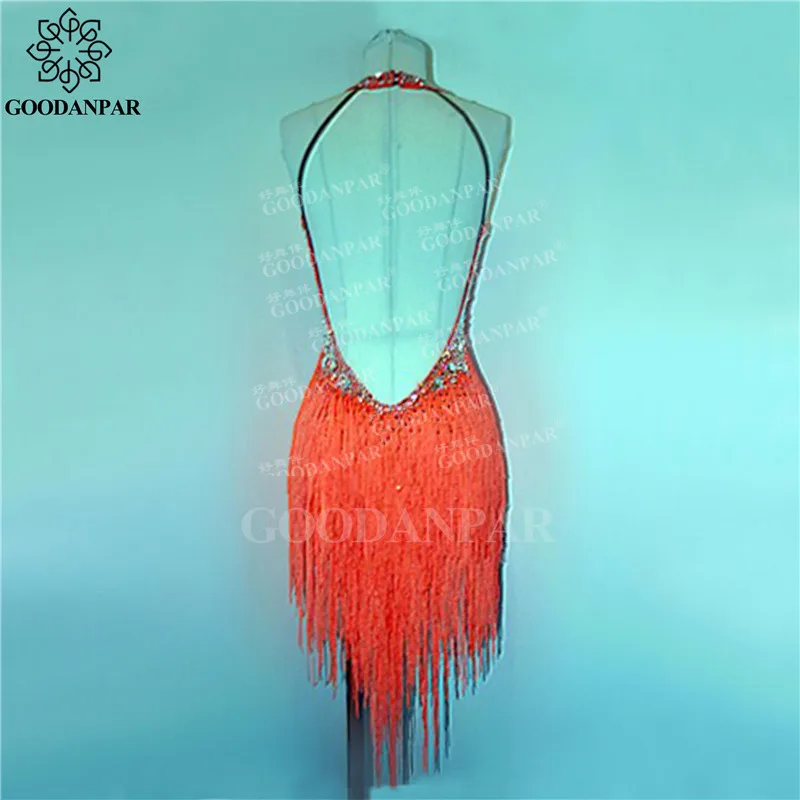 GOODANPAR Flapper Fringe Latin Dance Dress Women Ladies Costume With Bodysuit Bra Salsa Samba Rumba Competition Dance Wear