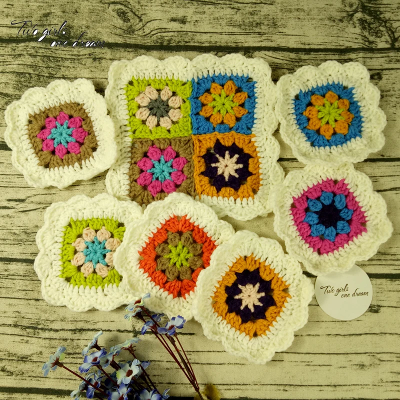 Handmade Crochet Table Doilies Suit DIY Coffee Cup Mats Square Coaster Accessories Clothes Patch Wedding Decorate 11-20cm 14pcs