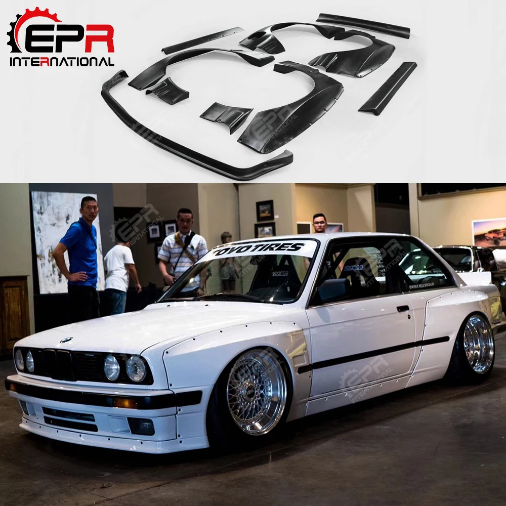 For BMW E30 FRP RB Style Glass Fiber Wide Full Body Kit Racing Trim Front Splitter Lip Fender Wing Side Skirt For BMW 3 SERIES