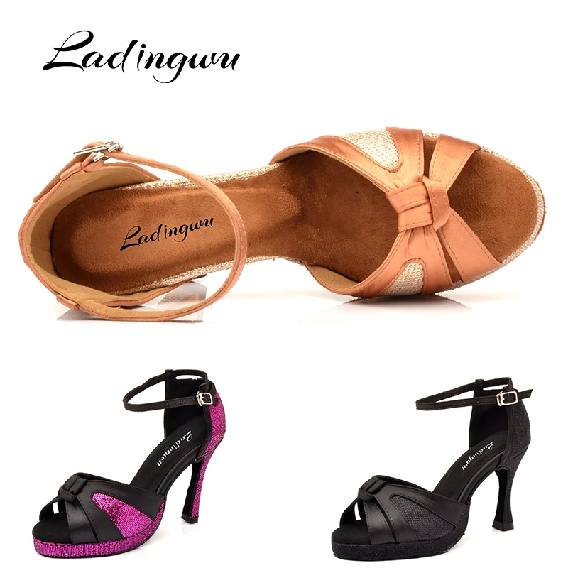 Zapatos de baile de salón de baile para mujer Ladingwu zapatos de baile estándar de tacón alto con purpurina para mujer, suela antideslizante, baile