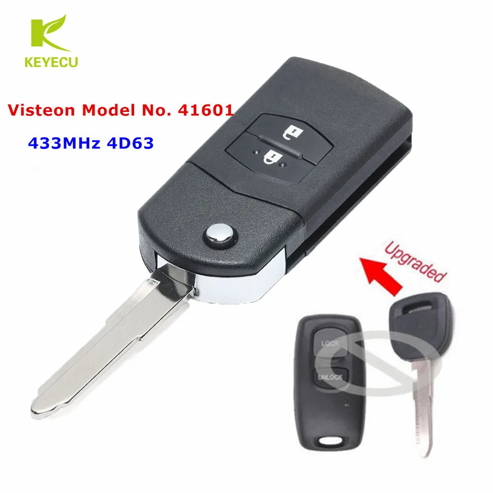 

KEYECU Upgraded Flip Remote Car Key Fob 2 Button 433MHz 4D63 for Mazda 323 626 1999-2003 Visteon Model No. 41601