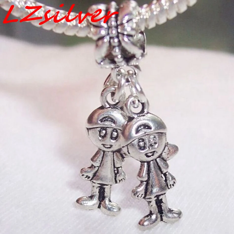 5 Pcs Alloy Little Boys Brothers Twins Babies Charms Pendants For Jewelry Making DIY Handmade Craft 29X15mm Za305