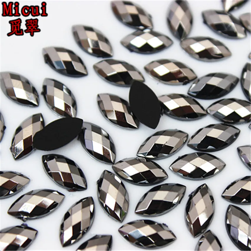 Micui 100PCS 5*10mm Crystal AB Acrylic Rhinestones Horse Eye Flat Back Nail Rhinestone 3D Non HotFix Nail Art Decoration MC366