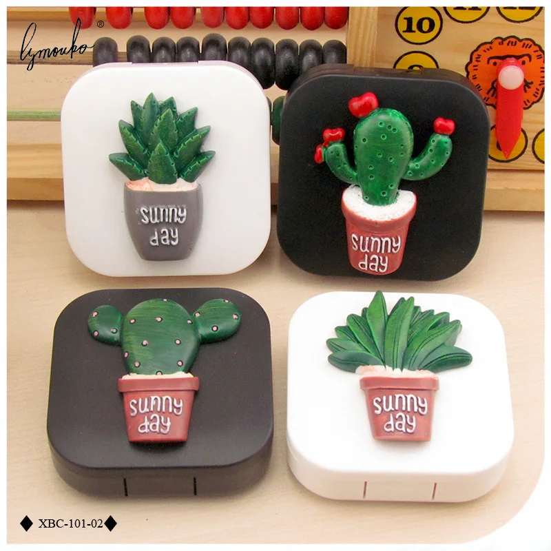 Lymouko New Style Desert Cactus Plastic Contact Lens Case for Women Kit Holder Storage Eye Care Container Contact Lenses Box