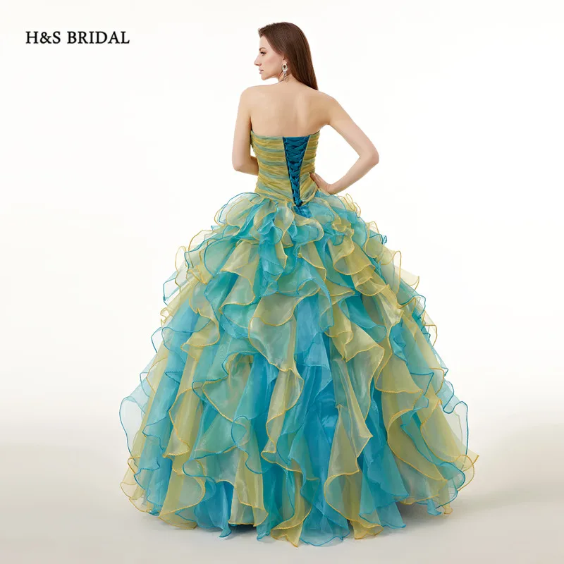 H & S-vestido de fiesta de Organza para novia, traje de baile de graduación, quinceañera, dulce, de 16 colores, Económico