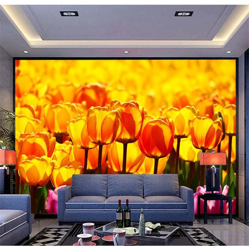 

wellyu papier peint wallpaper for walls 3 d Custom wallpaper Tulip Flower Sea HD wallpaper for walls 3 d behang tapety