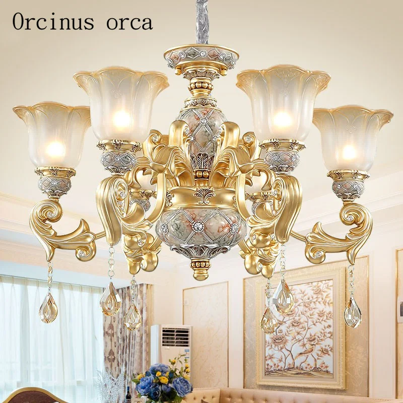 

European luxury resin engraving chandelier living room restaurant bedroom French retro crystal white Chandelier free shipping