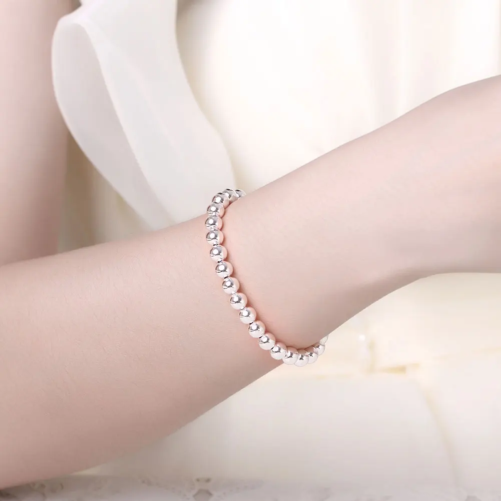 Śliczne nowe mody 6mm Hollow męskie bransoletki z koralików Homme Fashion925 Sterling Silver String Gloss Ball Charm bransoletka bransoletki — zdjęcie 3