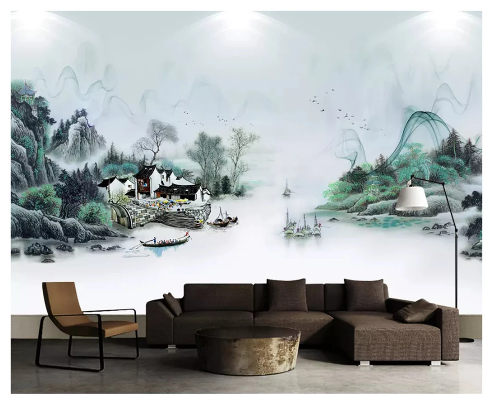 

beibehang Customized modern minimalist personality 3D wall paper new Chinese village landscape painting background 3d wallpaper