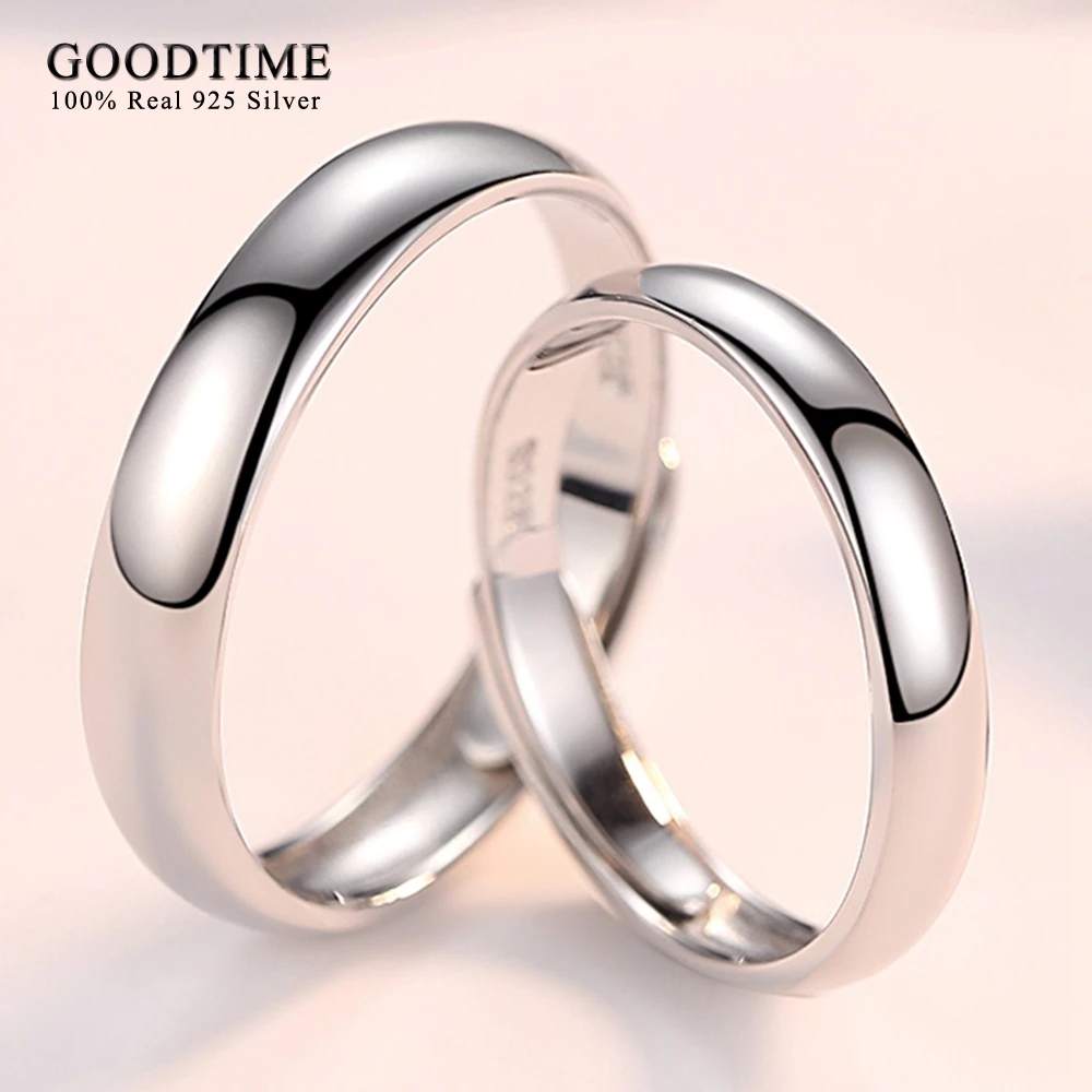 Simple Style Smooth Rings 925 Sterling Silver Jewelry Opened Size Lovers Anniversary Rings Pure Silver 925 Jewelry For Women Men