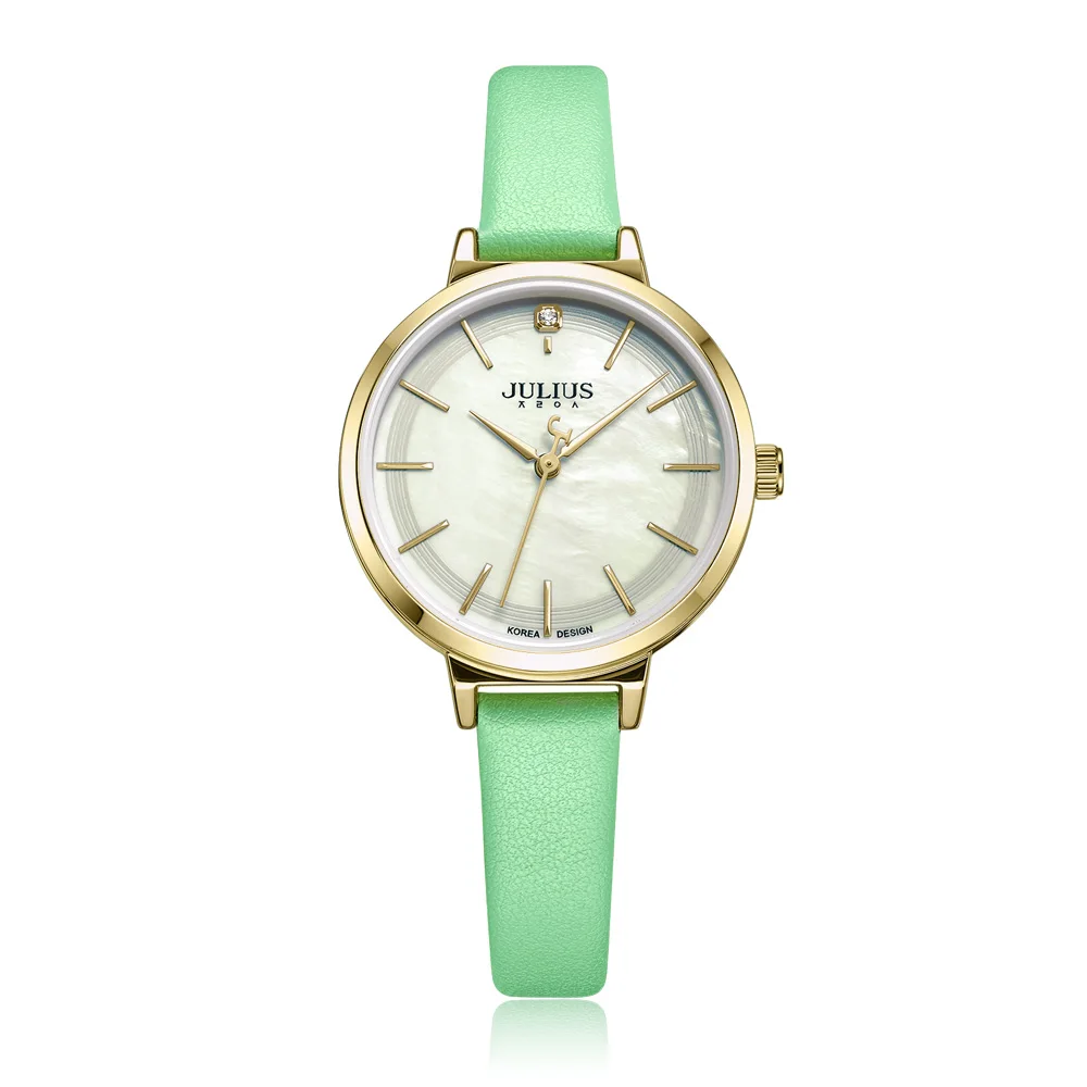 Mother-of-Pearl Julius Women\'s Watch Japan Quartz Hours Simple Fine Fashion Leather Bracelet Girl Birthday Gift Julius No Box