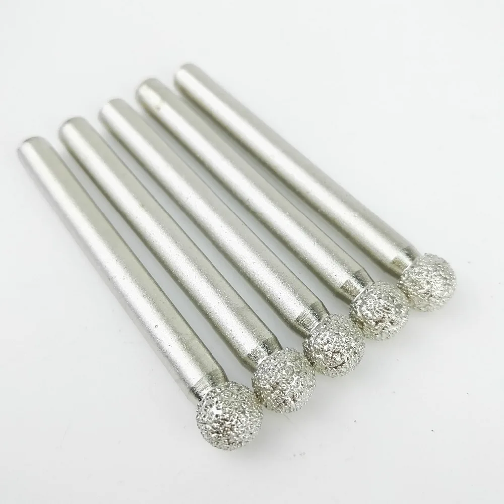 DIATOOL #10 5pcs Vaccum Brazed Diamond Burrs Rotary Tool For Stone Concrete, Diameter 8mm Ball Type Engraving Bits Grinding Bits