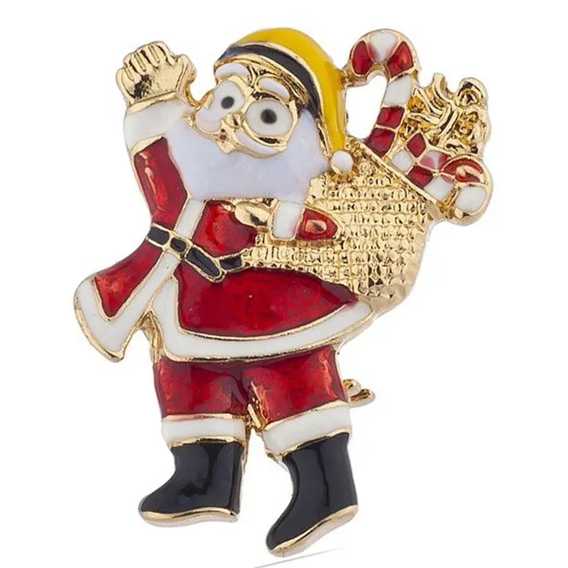 rhinestone Santa Claus Brooch Pin Fashion enamel Cute Merry Christmas Metal Brooches Pins Carnival Party  Jewelry