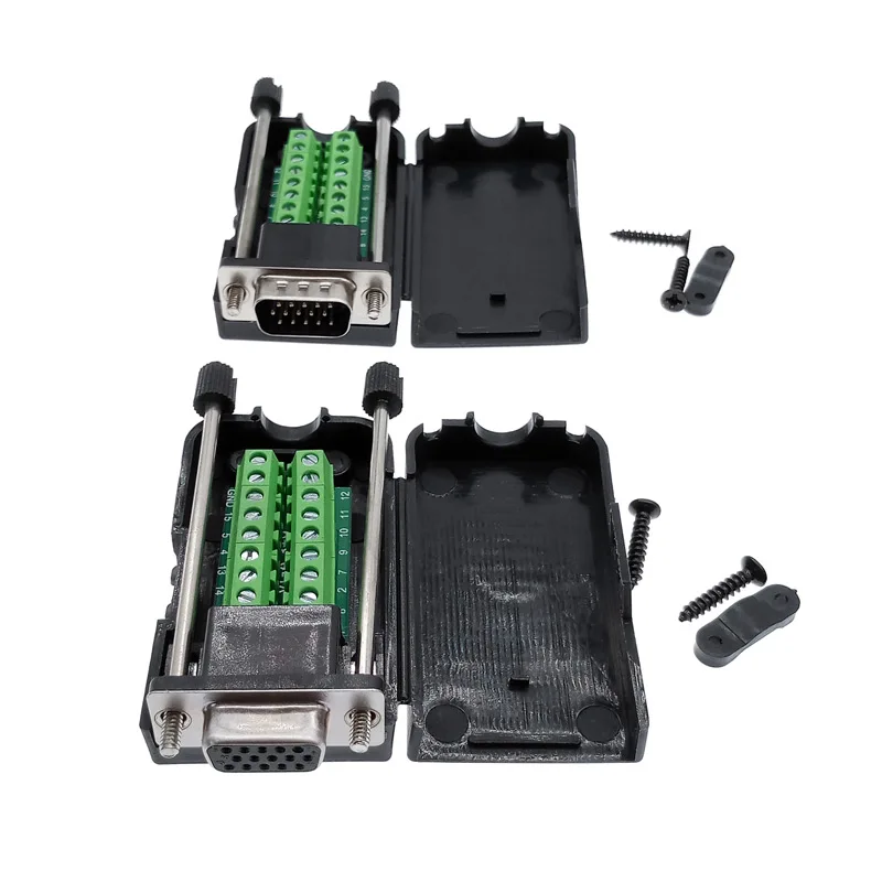 VGA terminal VGA solderless connector 3+6 3+9 male and female docking display three rows D-SUB 15pins with shell