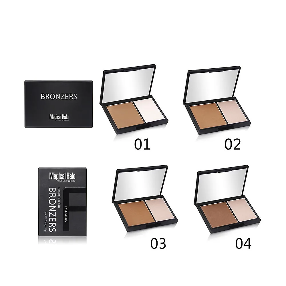 Brand Highlighter 2 Color Contour Bronzer shading Powder Brighten Shading Powder 3D Facial Makeup with mirror 1622#