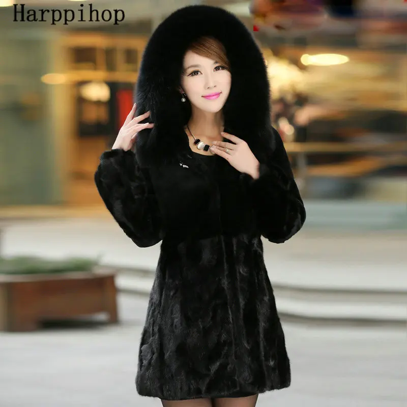 2019 Newest Women Genuine Mink Fur Coat with Rex Rabbit Fur and Fox Fur Hoody Female Winter Warm Outerwear Plus Size