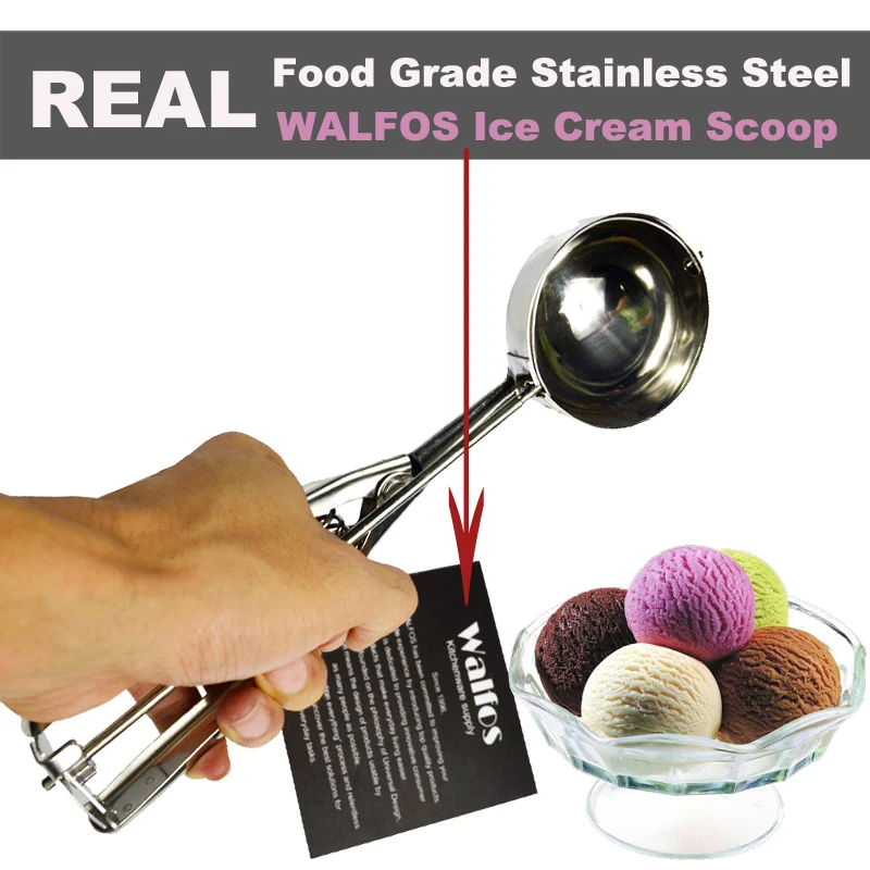 WALFOS 4CM 5CM 6CM Kitchen Ice Cream Mash Potato Scoop  Food Grade Stainless Steel Spoon Spring Handle Kitchen Accessories