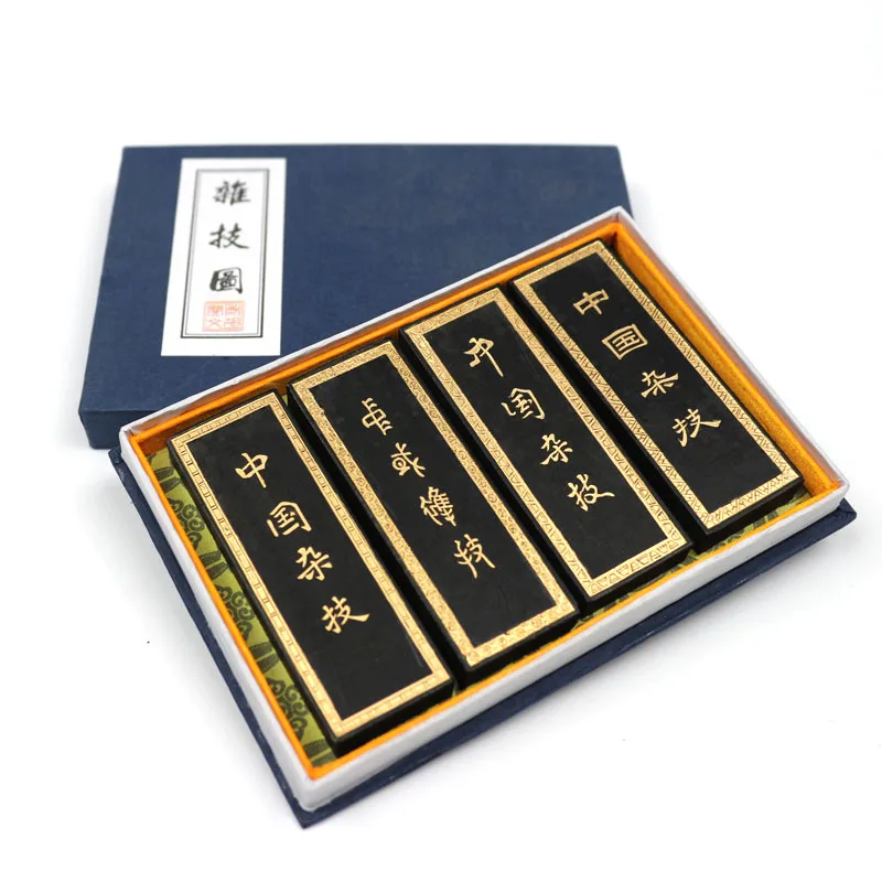 4pcs/set Chinese ink stick set Traditional Solid inks Hui Mo Huishe Laohukaiwen sumi-e calligraphy inks Chinese Acrobatics