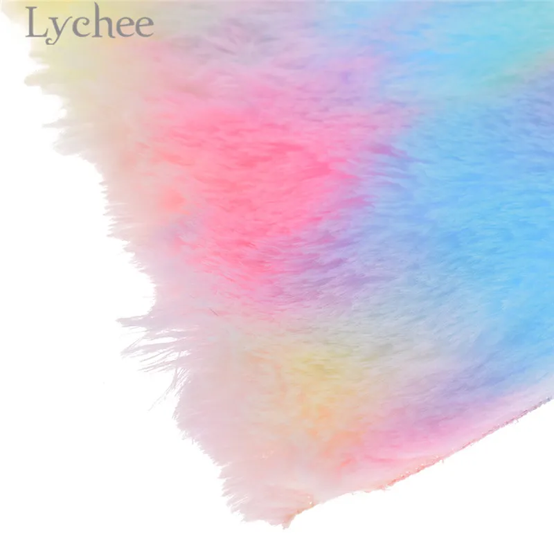 Lychee Life 21x29cm A4 Rainbow Fur Fabric High Ouality Flocking Fur Synthetic Leather DIY Sewing Material For Hair Accessories