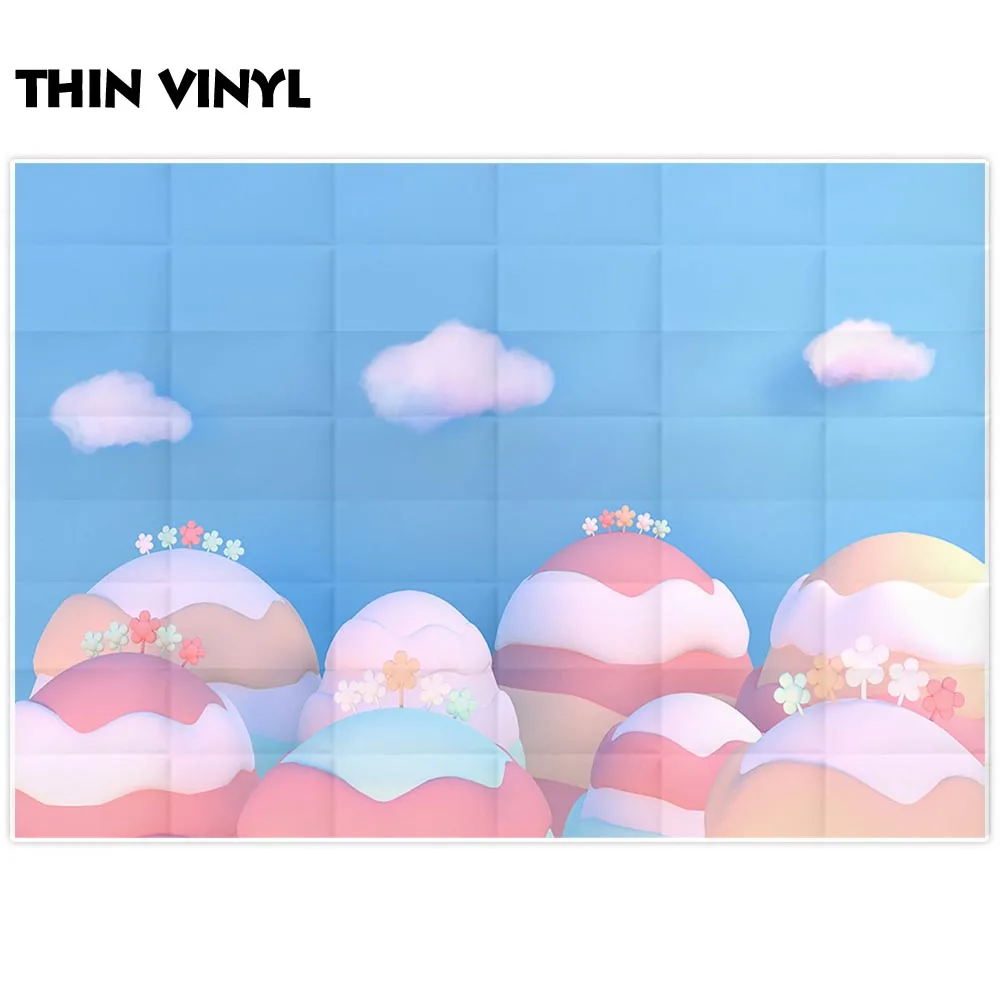 Фоны Funnytree для фотосъемки на день рождения, голубое небо, облака, красочные милые маленькие цветы, десерт, конфеты, бар, фотосессия, обои