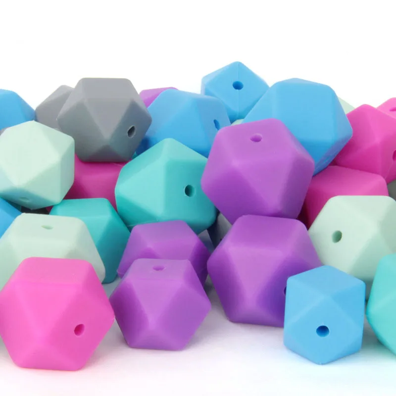 50pcs Silicone Beads Teething Hexagon 14mm Silicone Chew Bead Teeth Necklace Diy Jewelry Parts Food Grade Silicone Beads