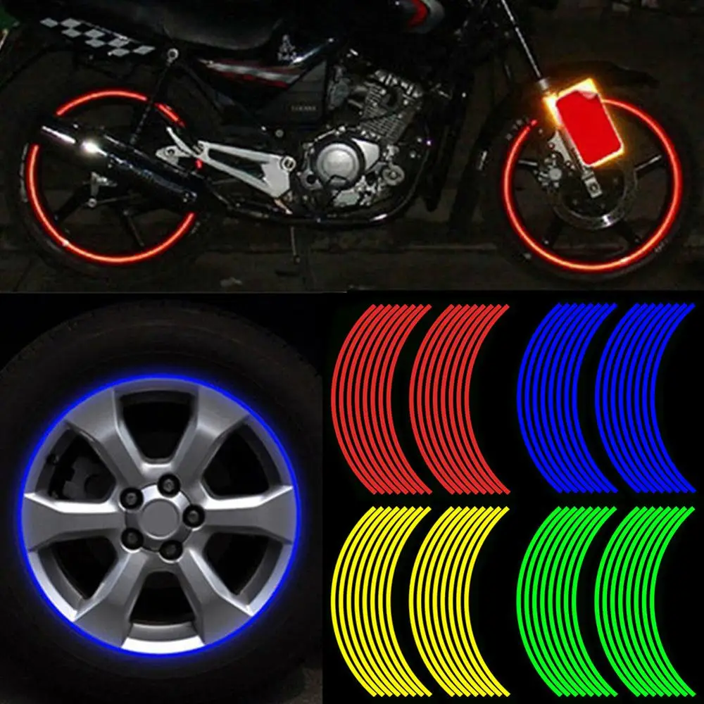 16Pcs/set 18inch Strips Motorcycle Car Rim Stripe Wheel Decal Tape Sticker Lots Reflective Material Road Safety Reflect Tape