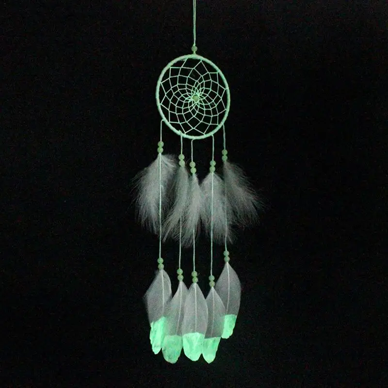 White Feather Green Fluorescent Dream Catcher Home Handmade Pendant Ornaments Valentine's Day Gifts Noctilucous Wind Chimes