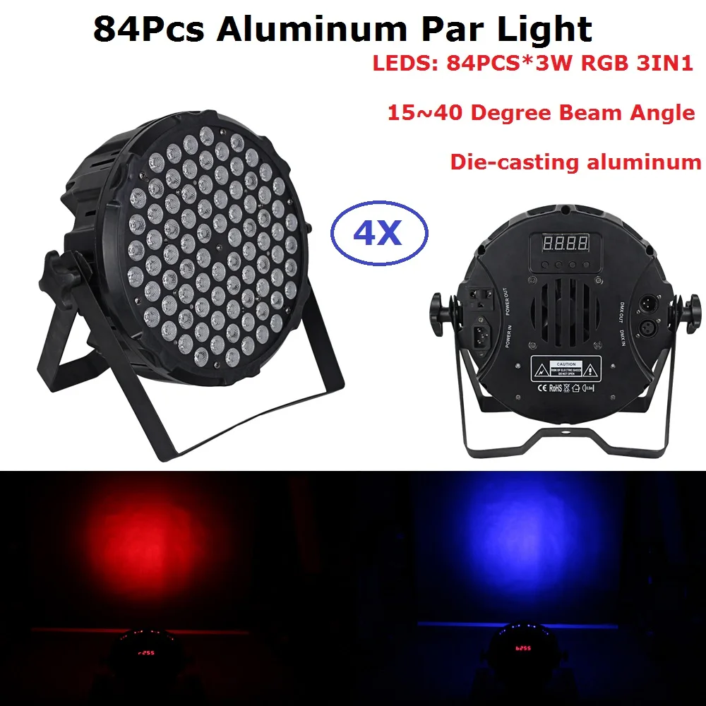 

4Pcs/Lot Aluminum Flat Par Light 84X3W RGB 3IN1 DMX Par Lights 15-40 Degree Beam Angle Perfect For Party Wedding Disco Holidays