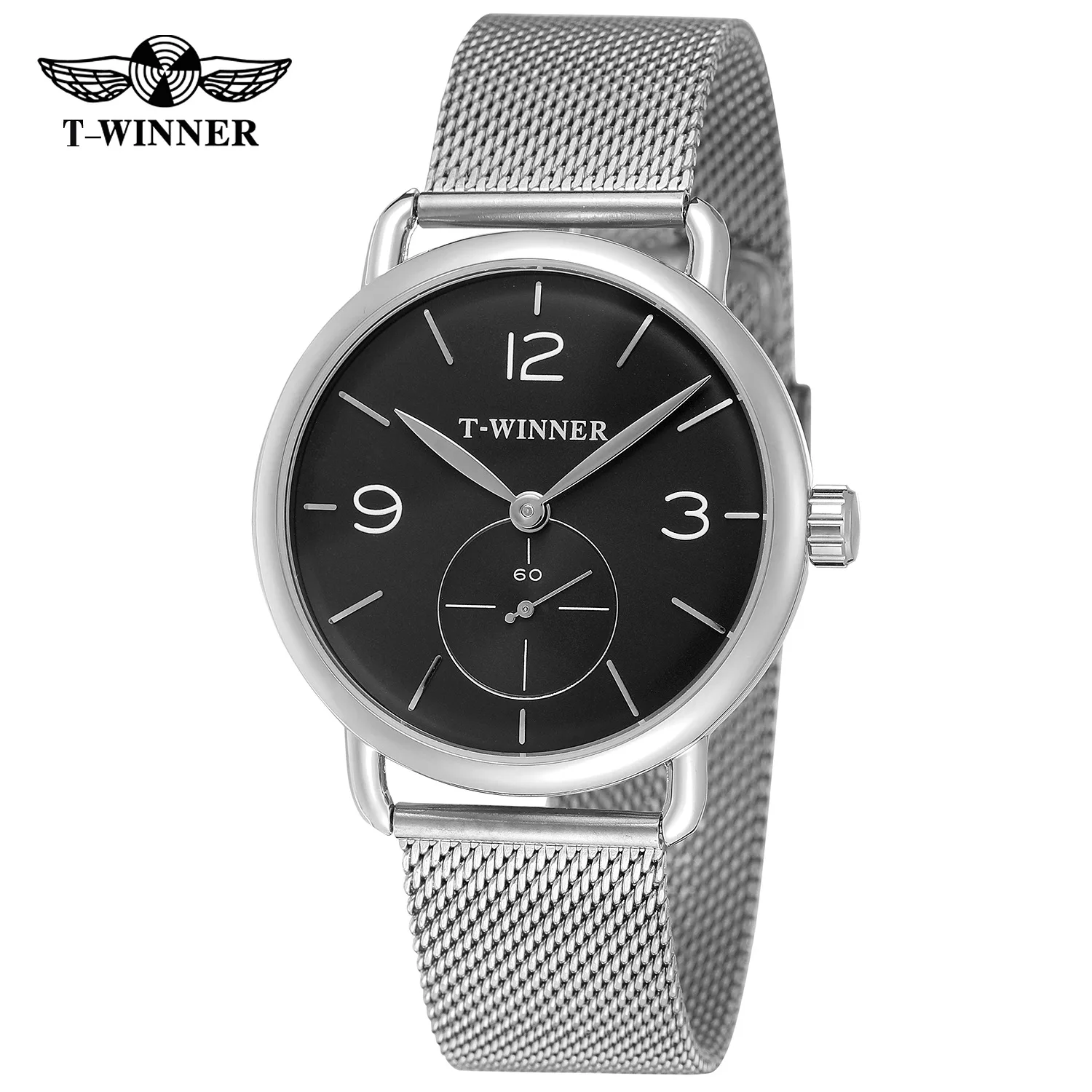 Fashion Winner Top Brand Minimalist Casual Mechanical Clock Men Black Mesh Steel Ultra Thin Design Wrist Watch Luxury Relogio