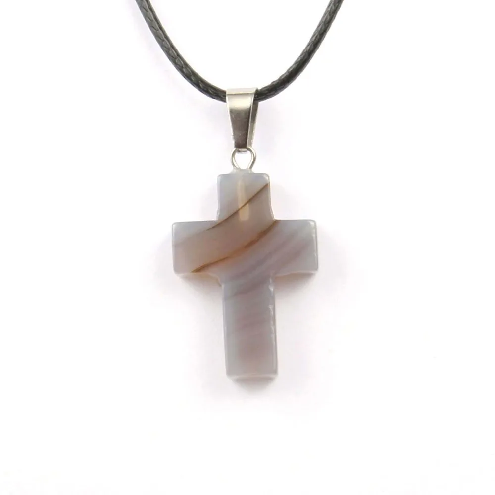 Natural Stone Necklace Blue Turquoise Cross Agate Pendant  Necklaces for Women Gifts Good Quality Wholesale image 3