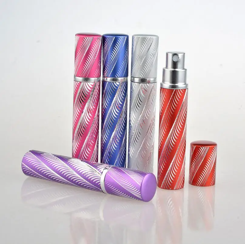 Wholesale 8ml empty spiral line electrochemical aluminum glass spray perfume bottles for traveler