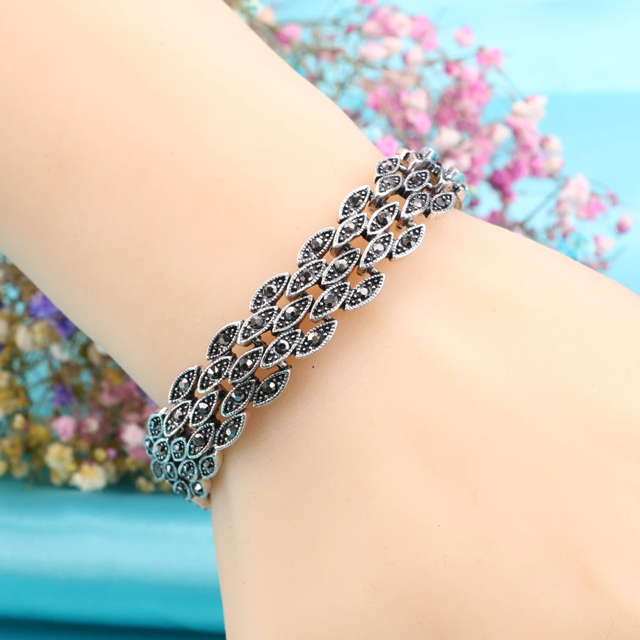 Vintage Black Crystal Eyes Bracelets For Women Accessories Unique Summer Silver Plated Bracelet Fashion Jewelry Free Shipping