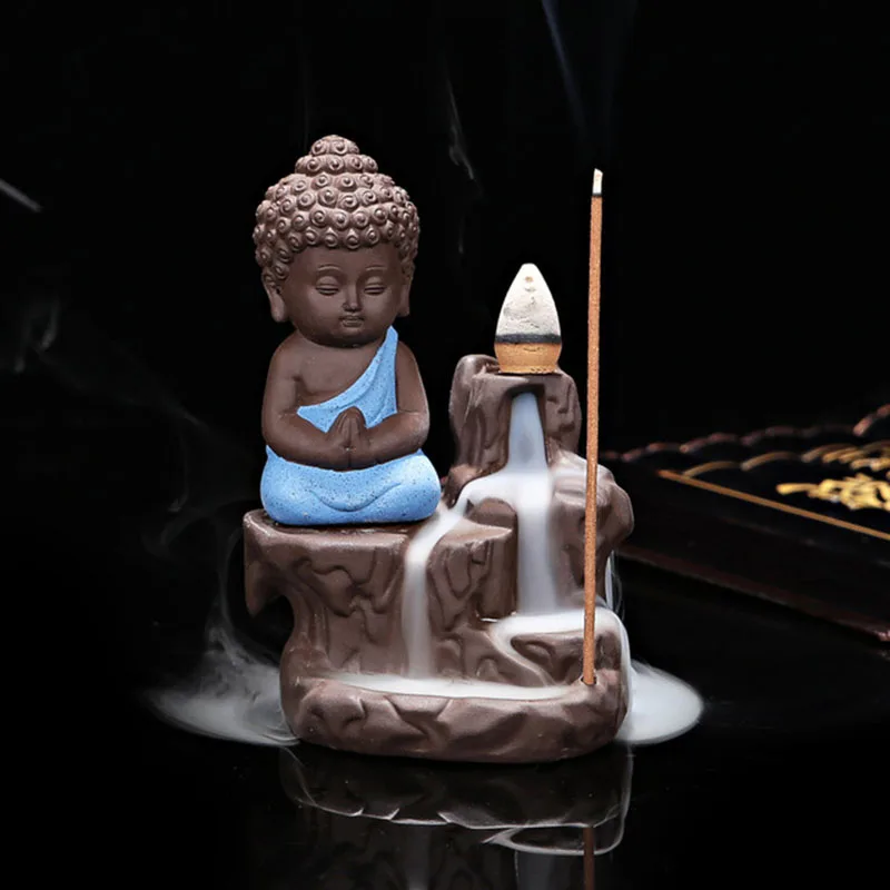 Mini Monk Censer Home Decor Purple Clay Small Buddha Incense Holder Backflow Incense Burner for Home Office Teahouse Ornaments