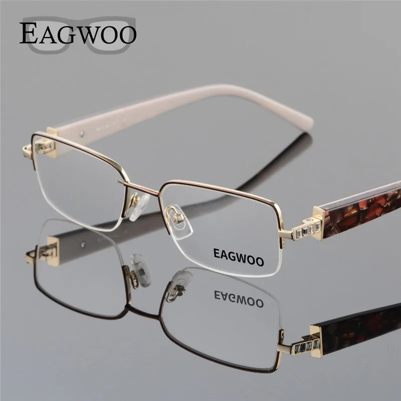 

EAGWOO Women Elegant Crystal Eyeglasses Half Rim Optical Frame New Prescription Spectacle Plain Eye Glasses Spring Temple D8061