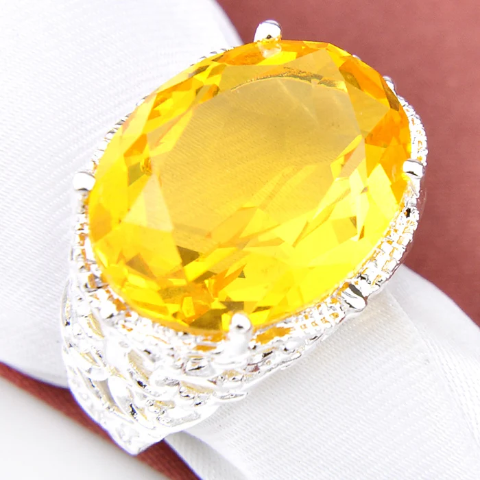 

Luckyshine 2 Pces/Lot Crystal Fire oval Yellow Zircon Gems Silver Rings Russia Rings Australia Rings Jewelry Unisex 7-9#