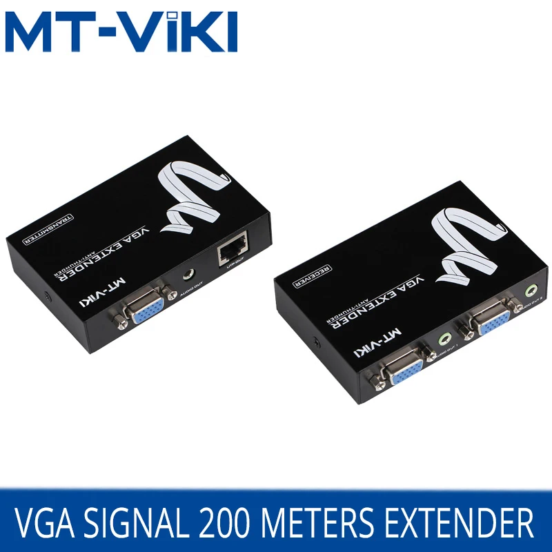 

MT-Viki VGA Extender 200M HD VGA Video 3.5mm Audio Repeater Extender over UTP by RJ45 CAT5e/6 LAN Cable Adapte 1920*1440 MT-200T