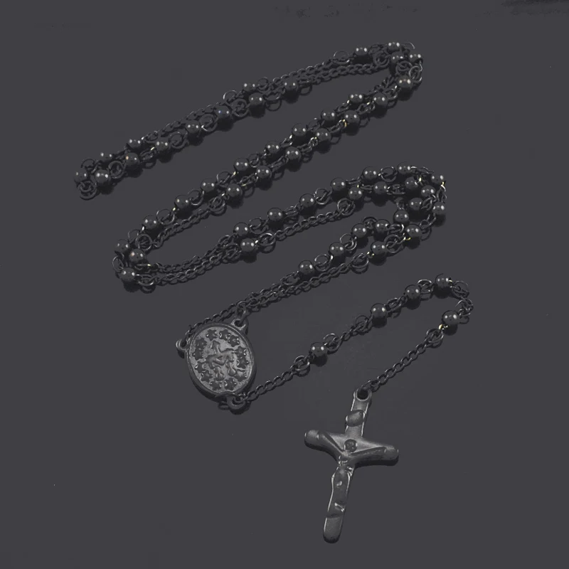 ATGO Rosary Beads chain Cross Religious Chain Stainless Steel Necklace Womens Mens fashion necklaces for women catholic BRN05