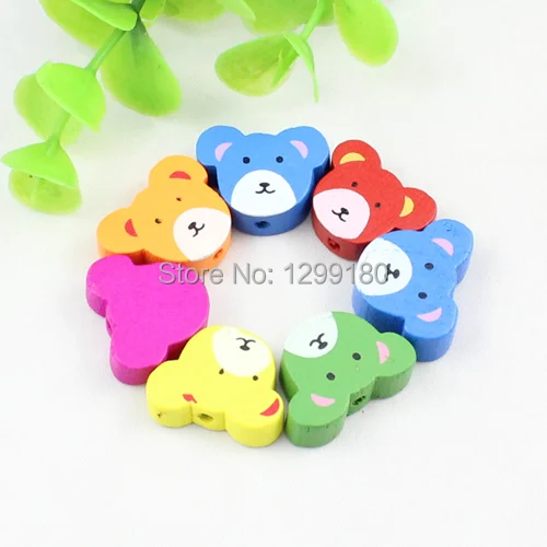 50pcs/lot Random Mixed colors Lead-free Animal Bear Wood Beads for Bracelet/Necklace DIY accessories approx19x15mm K00288