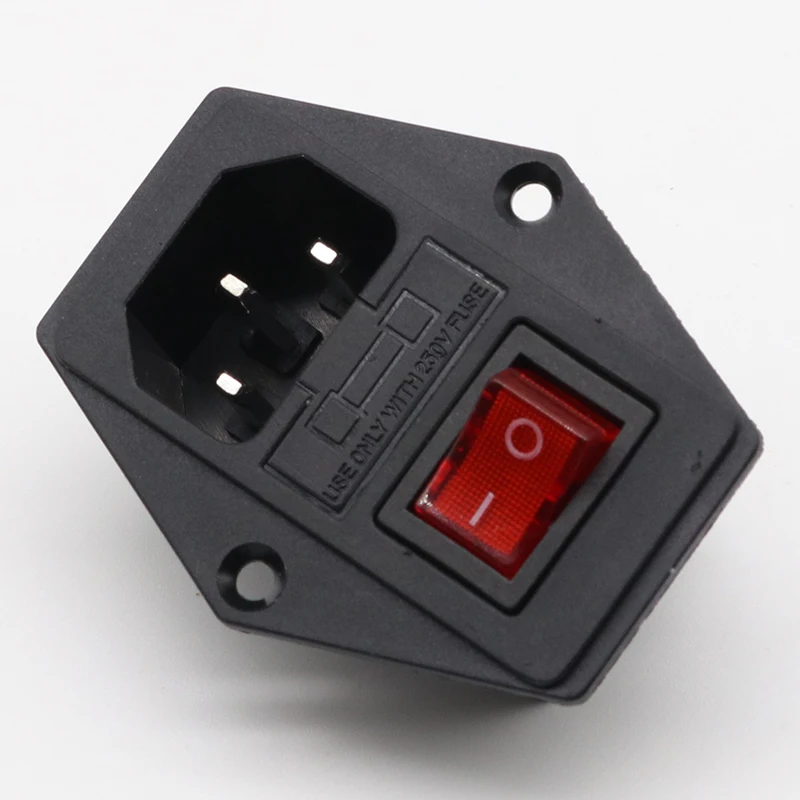 Power Rocker Switch IEC 3 Pin 320 C14 Inlet Power Sockets Switch Connector Plug 10A 250V