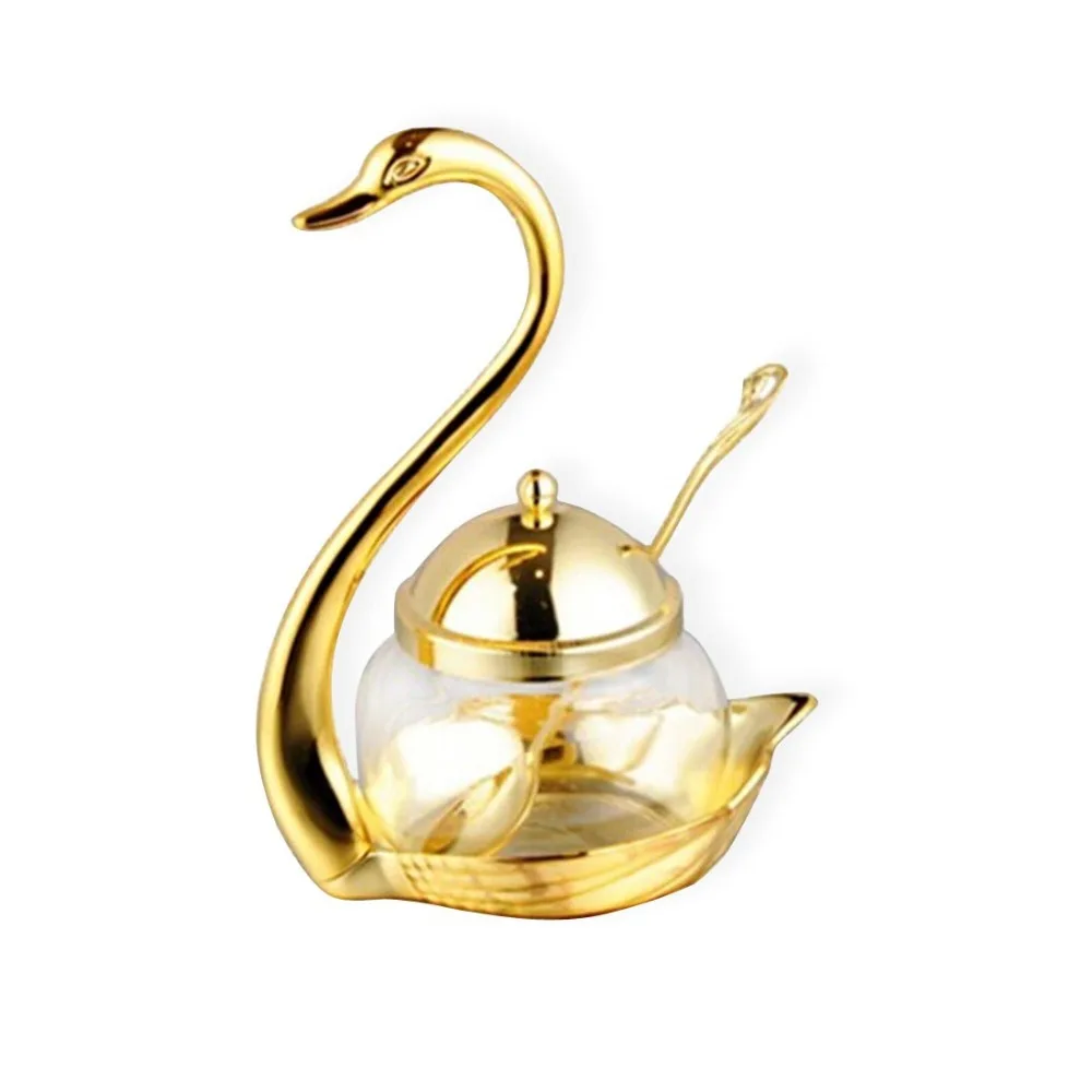 

Stainless Steel Swan Sugar Honey Jars Dish Salt and Pepper Bottle Cans Bowl Kitchen Storage Container Silver and Golden Colors