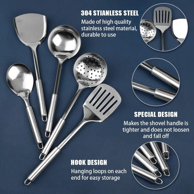 Stainless Steel Kitchen Cooking Utensil Set Cookware Colander Spoon Spatula Shovel Nonstick Cookware Set