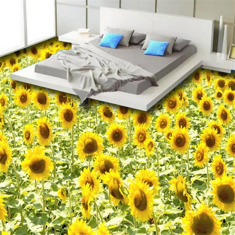 

beibehang Custom Flooring Draw 3D Aesthetic Sunflower Sunflowers Living Room Shopping Mall Bathroom Self-adhesive flooring tiles