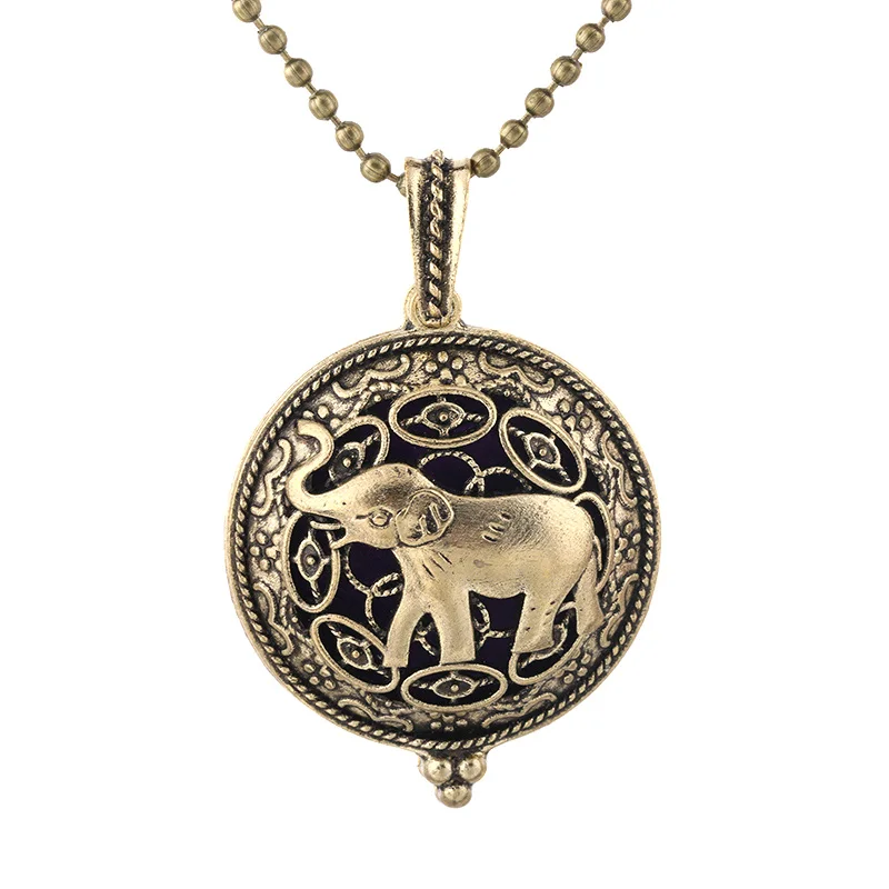 New Antique Bronze Elephant Necklace Magnetic Retro Pendant Perfume Essential Oil Diffuser Locket Pendant Aromatherapy Jewelry