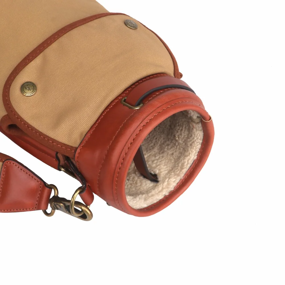 Tourbon Vintage Golf Club Bag Carrier Pencil Style Canvas & Leather Khaki Sunday Bag Wax Waterproof Fleece Padded Cover 84CM