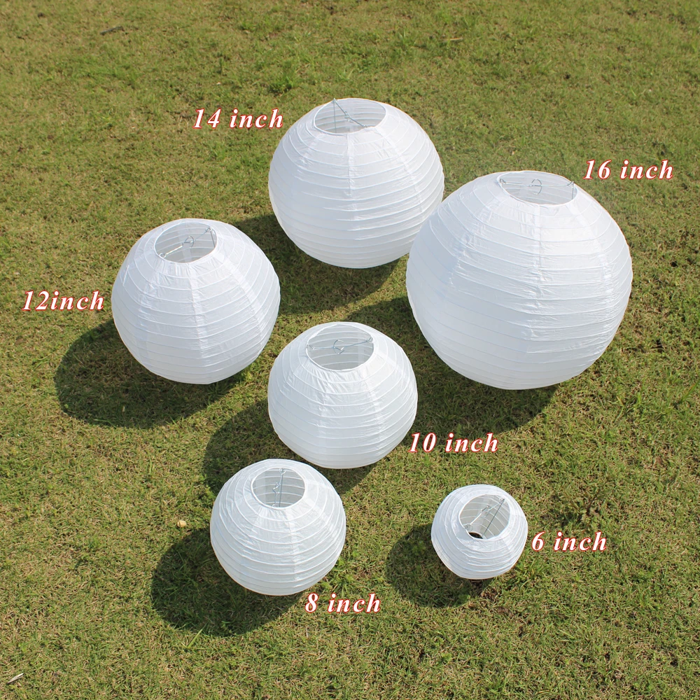 10 Piece 6-16 Inch White and Colorful Round Paper Lantern For Wedding and Private Party Decoration Hanging Paper Ball