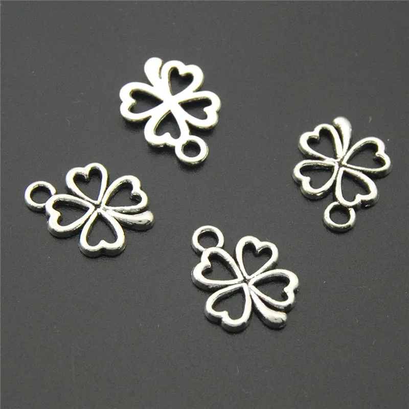 60pcs  Silver Color Alloy Lucky Four-Leaf Clover Charms Beads Fit Bracelet DIY A2225