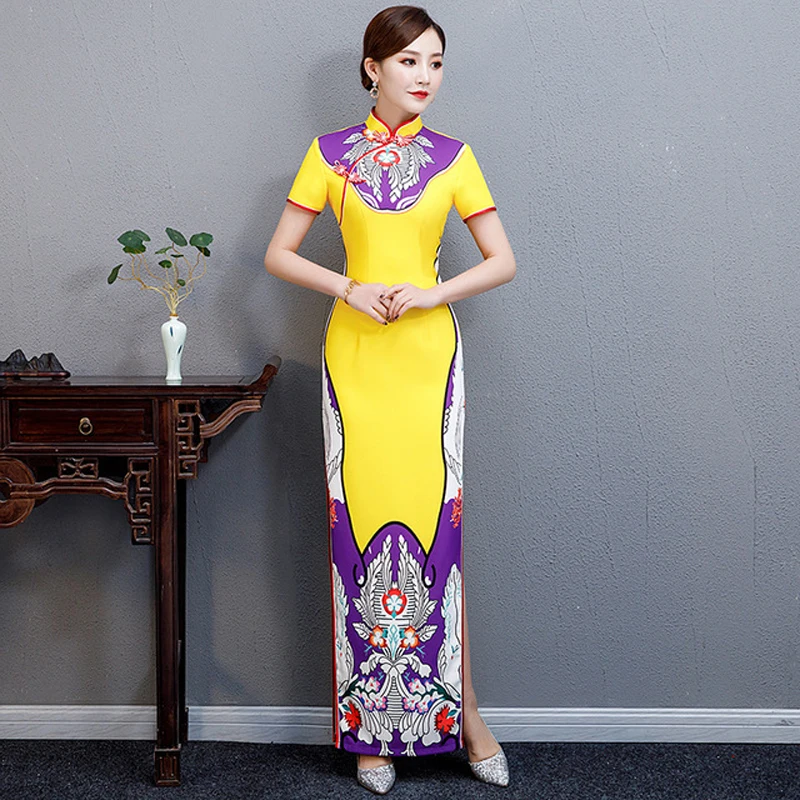 

New Arrival 5XL Lady Sexy Party Long Cheongsam Traditional China Style Oriental Womens Elegant Evening Qipao Dress Gown Vestido